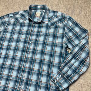 Roper‎ Western Plaid Pearl Snap Long Sleeve Shirt Mens 2XL Blue Orange